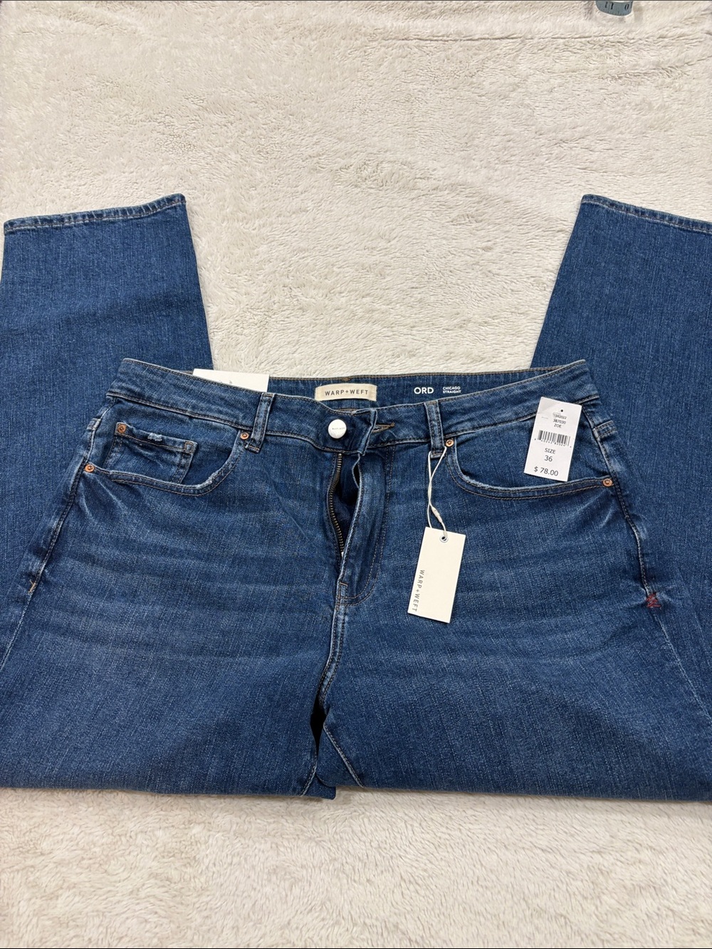 Warp + Weft Men's Straight Indigo Blue Jeans 36 x 30